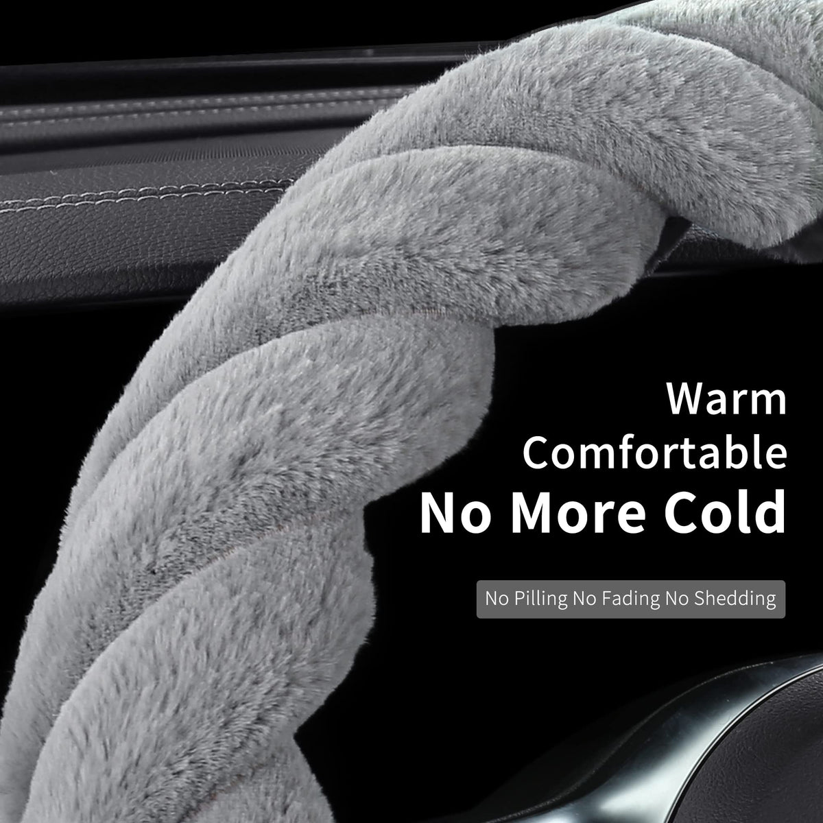 Fluffy Plush Car Steering Wheel Cover Gray 15 Inch Winter (Gray / Standard Size [14.75-15.15"] (37.5-38.5cm))