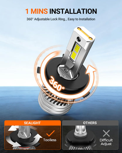 H4 Bulbs, 120,000LM 17X Brightness, 9003 HB2 H4 6500K Cool White 𝗟𝗘𝗗 Bulbs, IP68 Waterproof 80000Hrs Lifespan, No Flickering, 1 Mins Installation, Tail Light Assemblies, 2 Pack (White / H4)