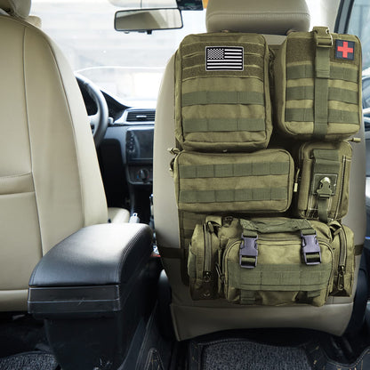 Universal Tactical Seat Back Organizer Vehicle Molle Panel Organizer Storage Bag with 5 Detachable Molle Pouch for All Vehicel Such as Jeep (A model-Military Green)