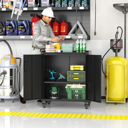 Metal Storage Cabinet for Garage (Black / M - 2 Doors (Wheeled))