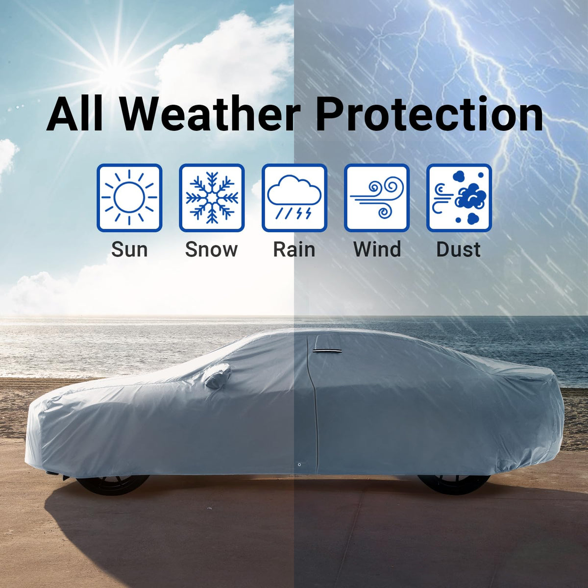 Car Cover Waterproof All Weather for 1997 (Sky Gray / 34. Malibu 1997-2025)