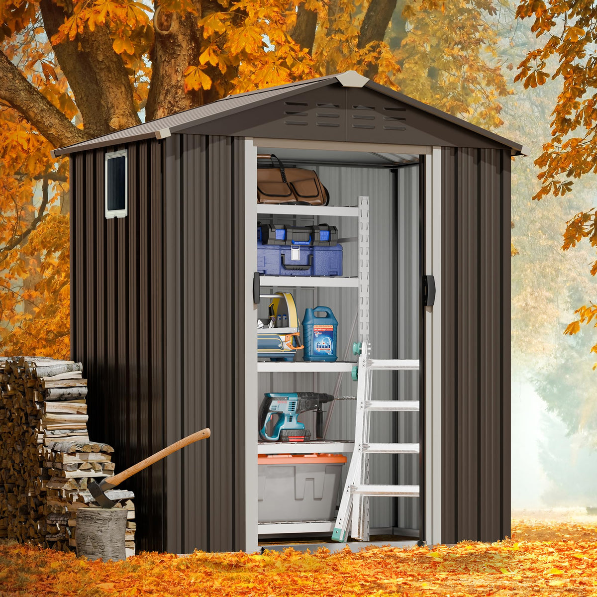 JY QAQA 5x3 FT Metal Outdoor Garden Storage Shed
