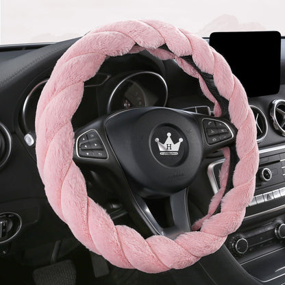 Fluffy Plush Car Steering Wheel Cover Pink 15 Inch Winter (Pink / Standard Size [14.75-15.15"] (37.5-38.5cm))