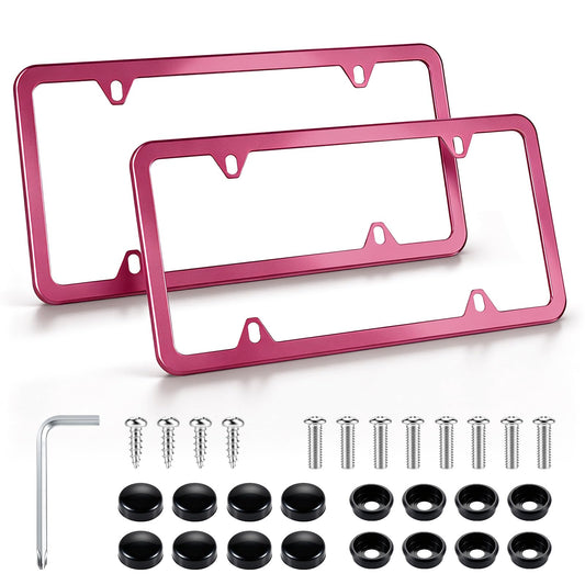 4 Holes Stainless Steel License Plate Frames (Hot Pink)