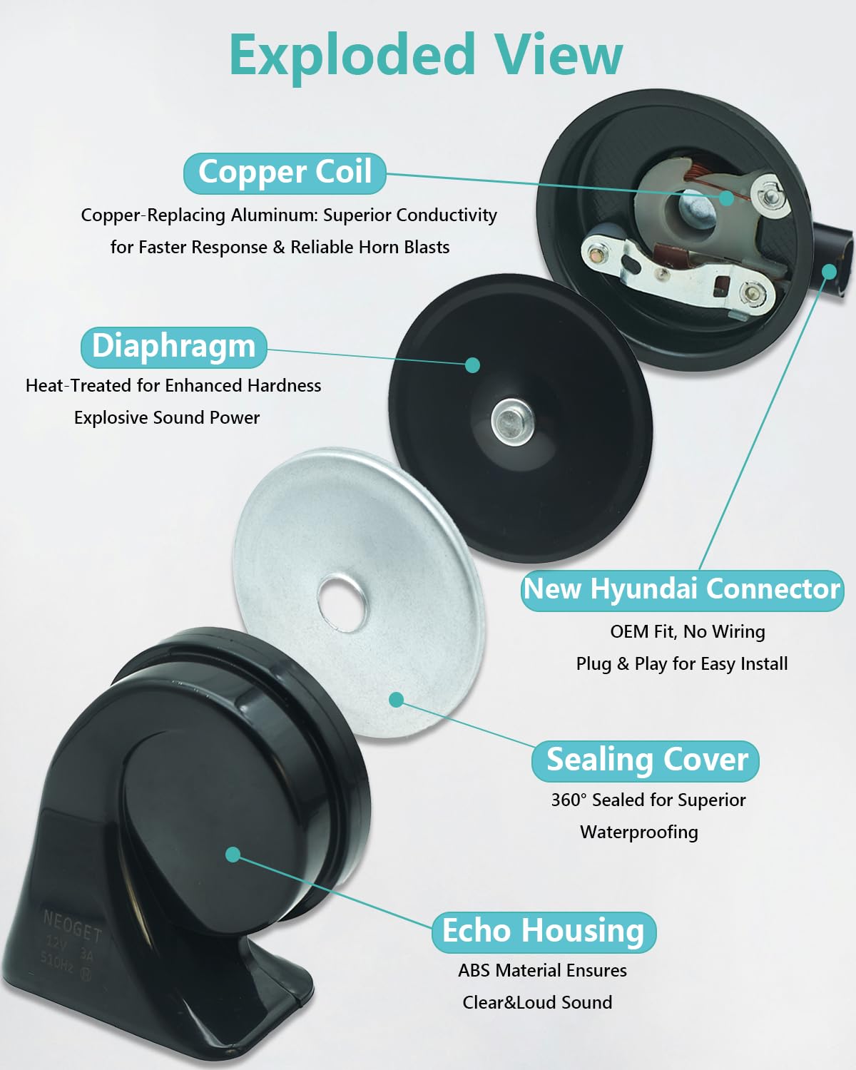 126dB Horn Kit Compatible with Hyundai and Kia