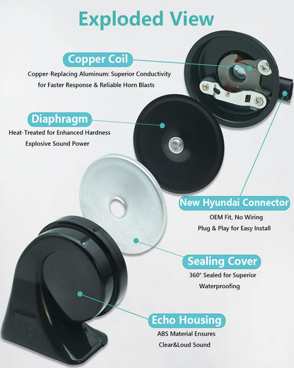 126dB Horn Kit Compatible with Hyundai and Kia