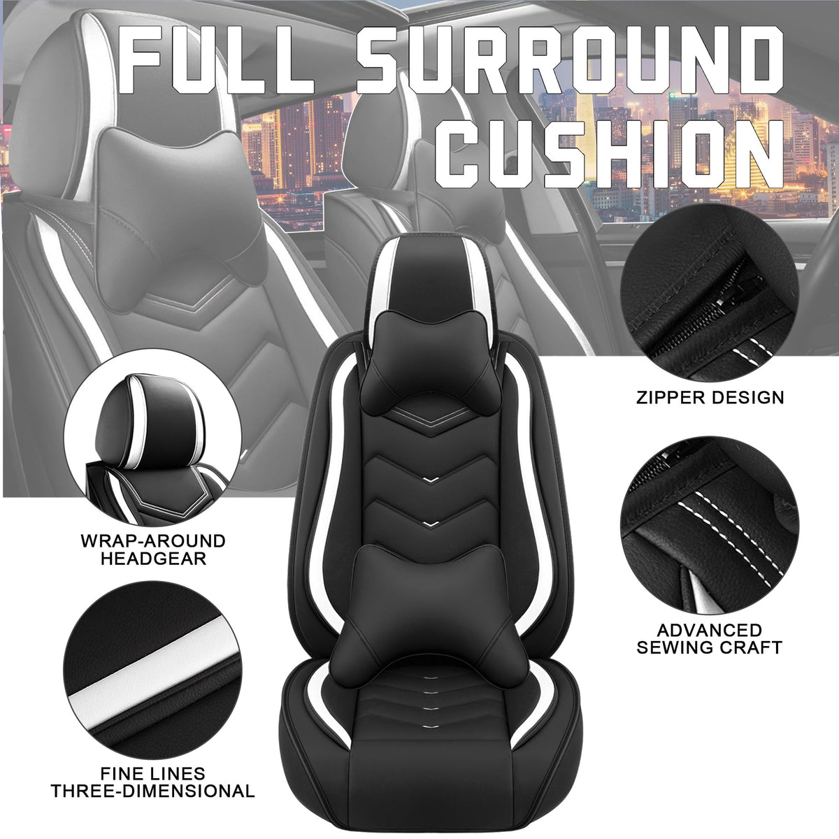 Car Seat Covers for Chrysler Pacifica 2004 (Black White / Full Set with Pillow)