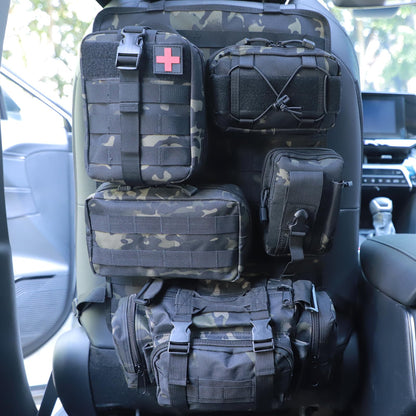 Universal Tactical Seat Back Organizer Vehicle Molle Panel Organizer Storage Bag with 5 Detachable Molle Pouch for All Vehicel Such as Jeep (B model-Black Camo)