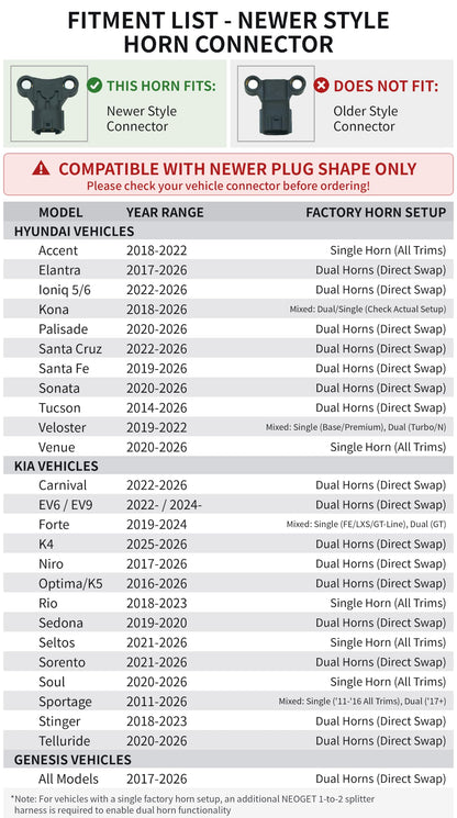 126dB Horn Kit Compatible with Hyundai and Kia