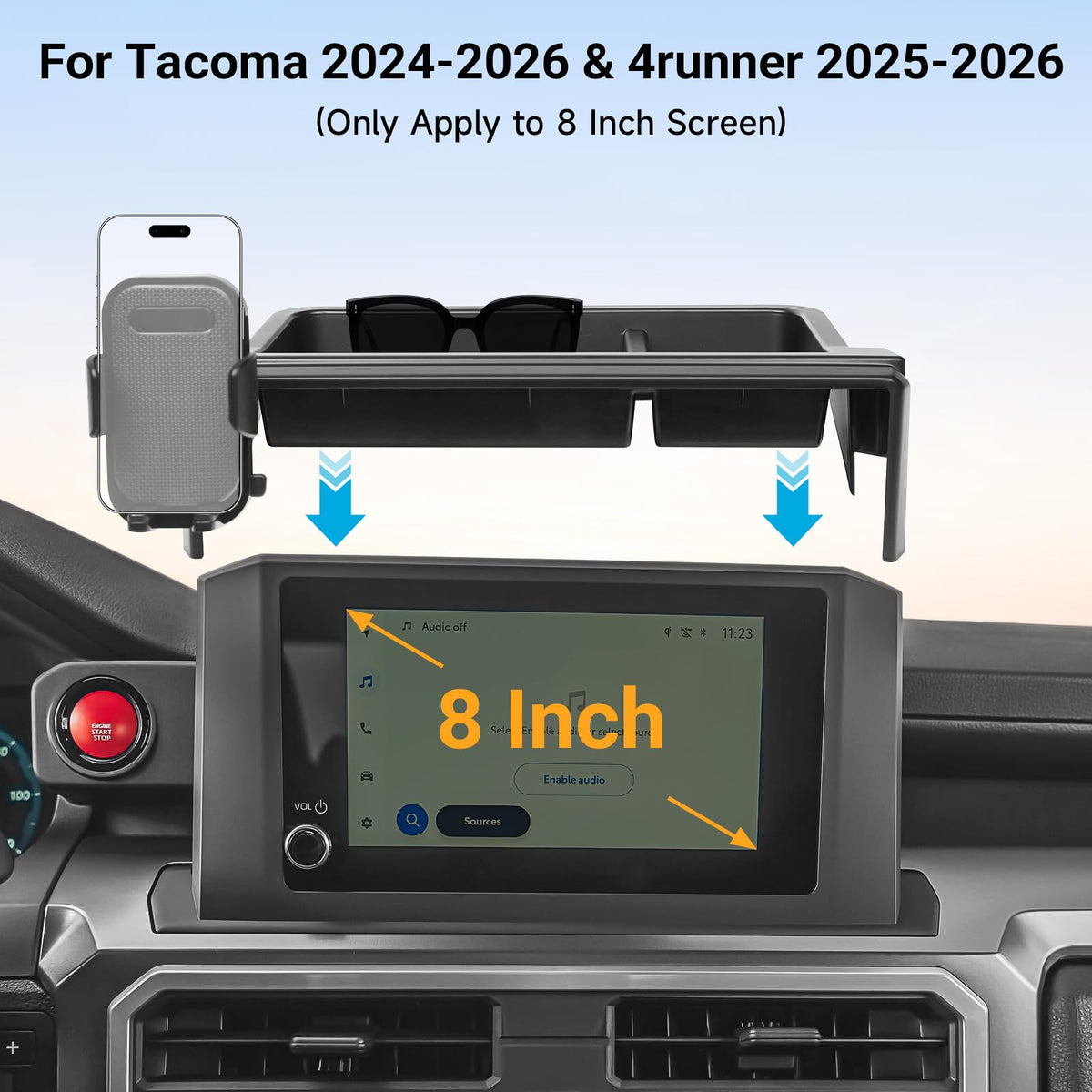 Car Phone Holder with Dashboard Storage Box for Toyota Tacoma 2024 2025 2026 & 4Runner 2025 2026 2027 Accessories (Car Phone Holder with Dash Organizer)