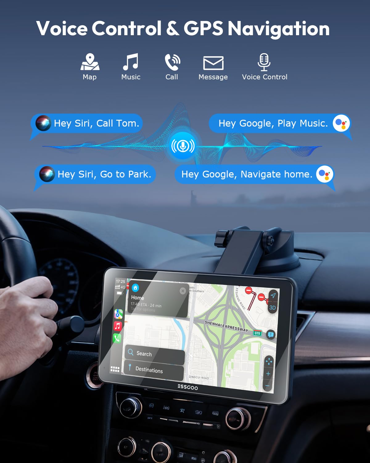 7" Wireless CarPlay & Android Auto Screen for Car with Rear Cam (7inch)