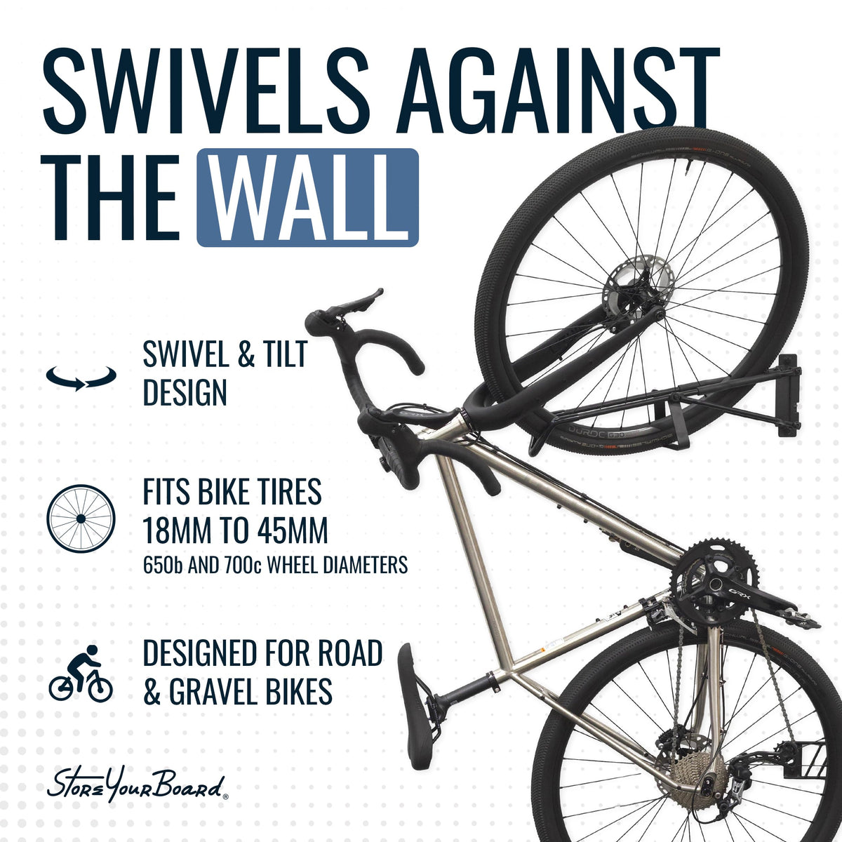 Swivel Bike Wall Mount (4 Pack / 2 Mountain Bike & 2 Road/Gravel)