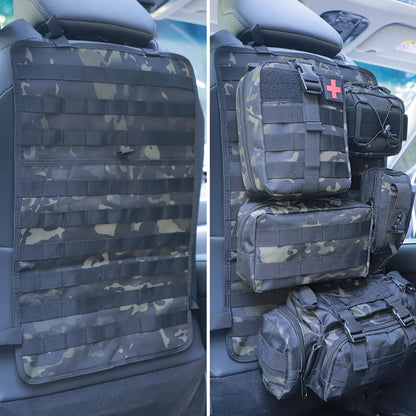 Universal Tactical Seat Back Organizer Vehicle Molle Panel Organizer Storage Bag with 5 Detachable Molle Pouch for All Vehicel Such as Jeep (B model-Black Camo)