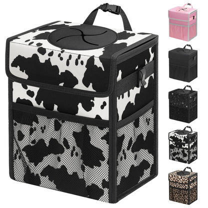 Car Trash Can with Lid (Cow Print / 2.5 Gallons)