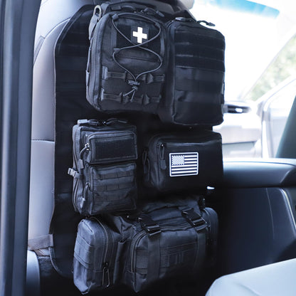 Universal Tactical Seat Back Organizer Vehicle Molle Panel Organizer Storage Bag with 5 Detachable Molle Pouch for All Vehicel Such as Jeep (Upgraded-B-Black)