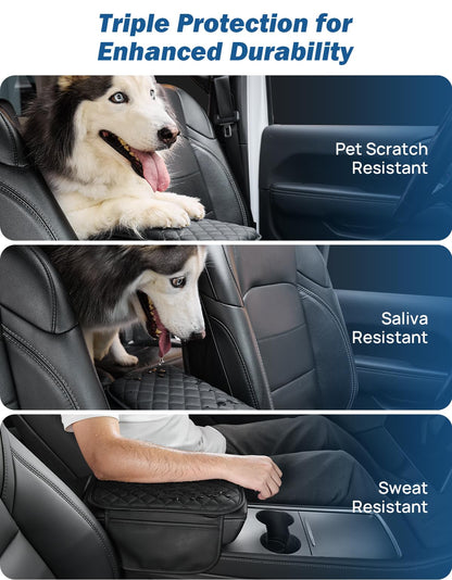 Center Console Cover with Storage Bag for SUV Sedan Car (Black / 12.6" x 7.75" x 0.66")