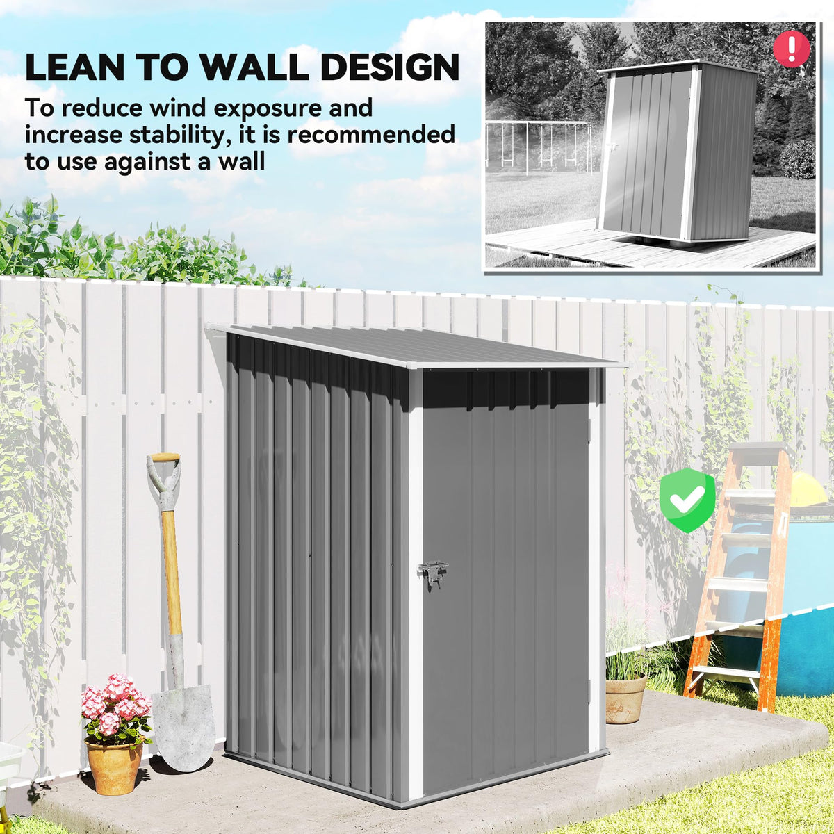 3.3' x 3.4' Outdoor Storage Shed Sloping Roof Lockable Door Gray (Gray)