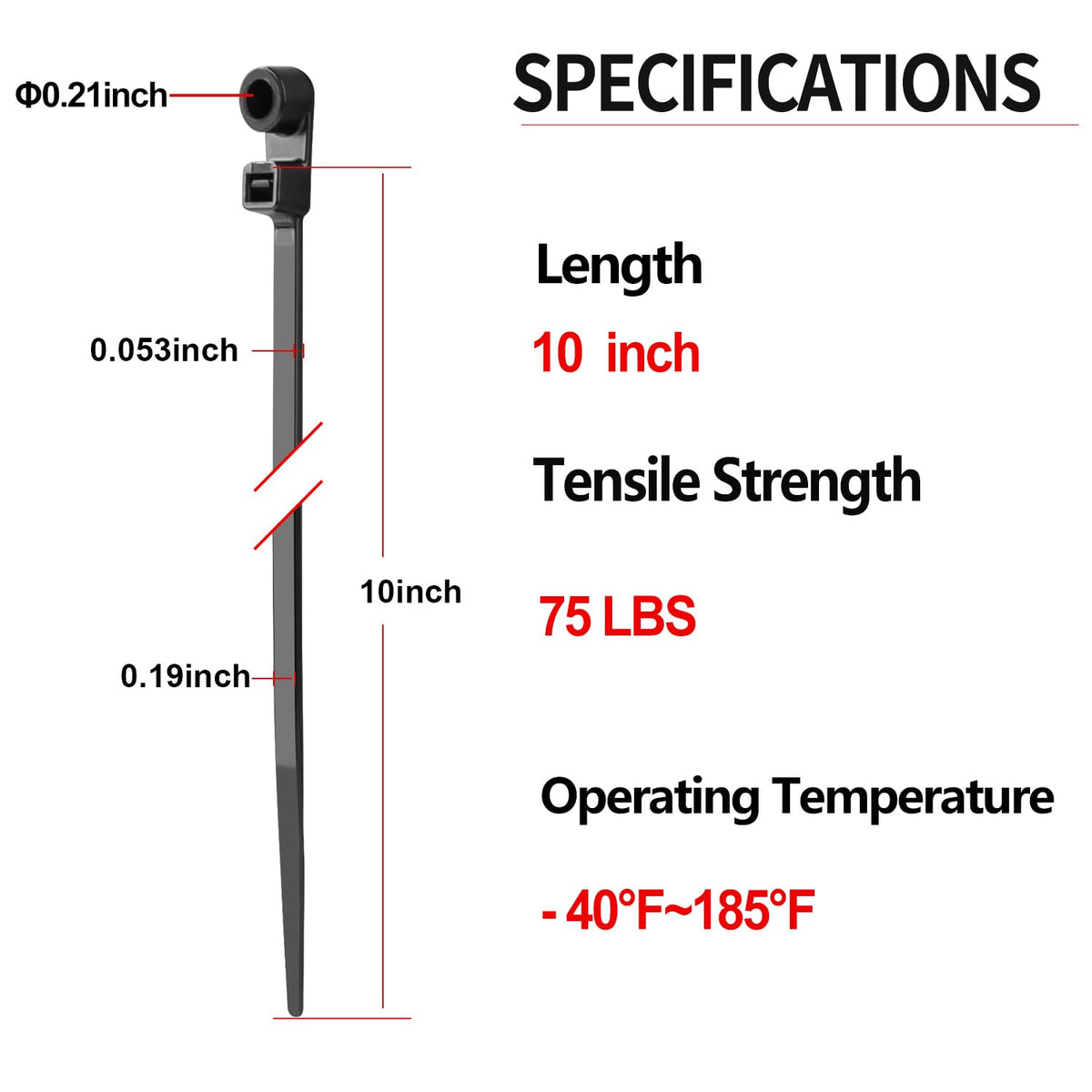 1000 PCS 10 inch Black Zip Ties with Screw Hole 70lbs Mountable head Cable Ties Straps Multipurpose Heavy Duty Nylon Cable Zip Ties with Screw Mounting Hole (Black / 10 Inch)