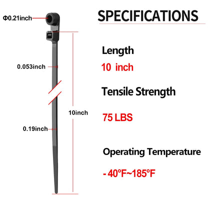 1000 PCS 10 inch Black Zip Ties with Screw Hole 70lbs Mountable head Cable Ties Straps Multipurpose Heavy Duty Nylon Cable Zip Ties with Screw Mounting Hole (Black / 10 Inch)