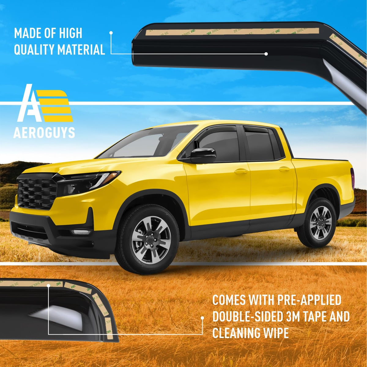 Extra Durable Window Deflectors in (For Honda Ridgeline 17-27)