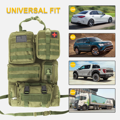 Universal Tactical Seat Back Organizer Vehicle Molle Panel Organizer Storage Bag with 5 Detachable Molle Pouch for All Vehicel Such as Jeep (A model-Military Green)
