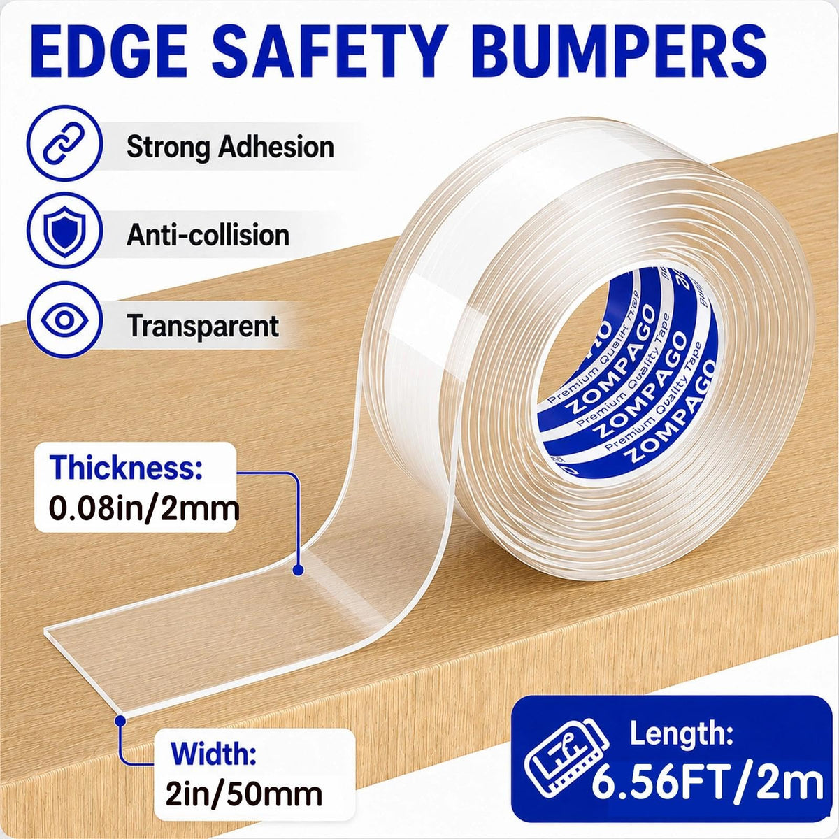 Clear Edge Protector for Baby Proofing (6.56ft（2m) / 2in x 6.56FT)