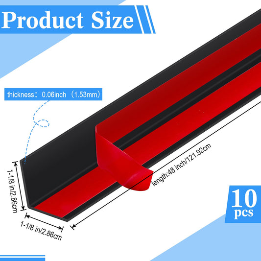 10 Pcs 1-1/8 x 48 Inches Wall Corner Protector Guards Bulk, Black (1-1/8 x 48 Inches / Black)
