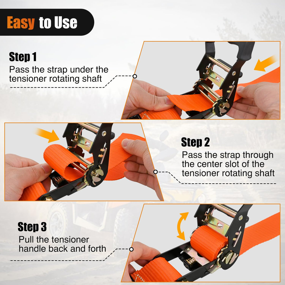 Wheel Chock Tie Down Kit with 2Pcs E Track Ratchet Straps (2Pcs E-Track Ratchet Straps + 4Pcs Wheel Chock)