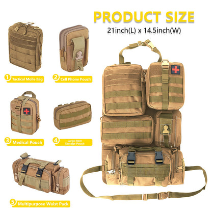 Universal Tactical Seat Back Organizer Vehicle Molle Panel Organizer Storage Bag with 5 Detachable Molle Pouch for All Vehicel Such as Jeep (A model-Khaki)
