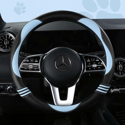 Carbon Cute Car Steering Wheel Cover Blue 15 Inch All Season (Blue+Black / Standard Size[14.75-15.15"](37.5-38.5cm))
