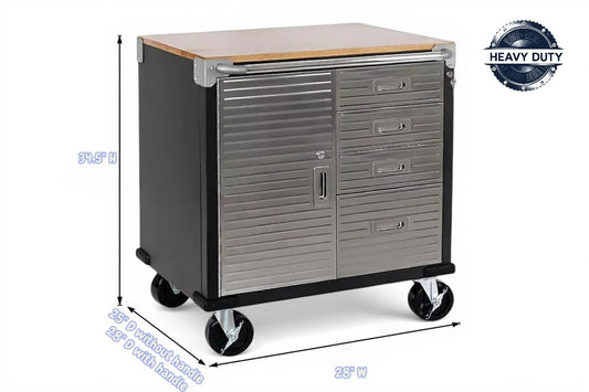 Heavy Duty Rolling Storage Cabinet with Wheels and Drawers (1 Door, 4 Drawer (28" W x 25" D x 34.5" H) / Graphite)