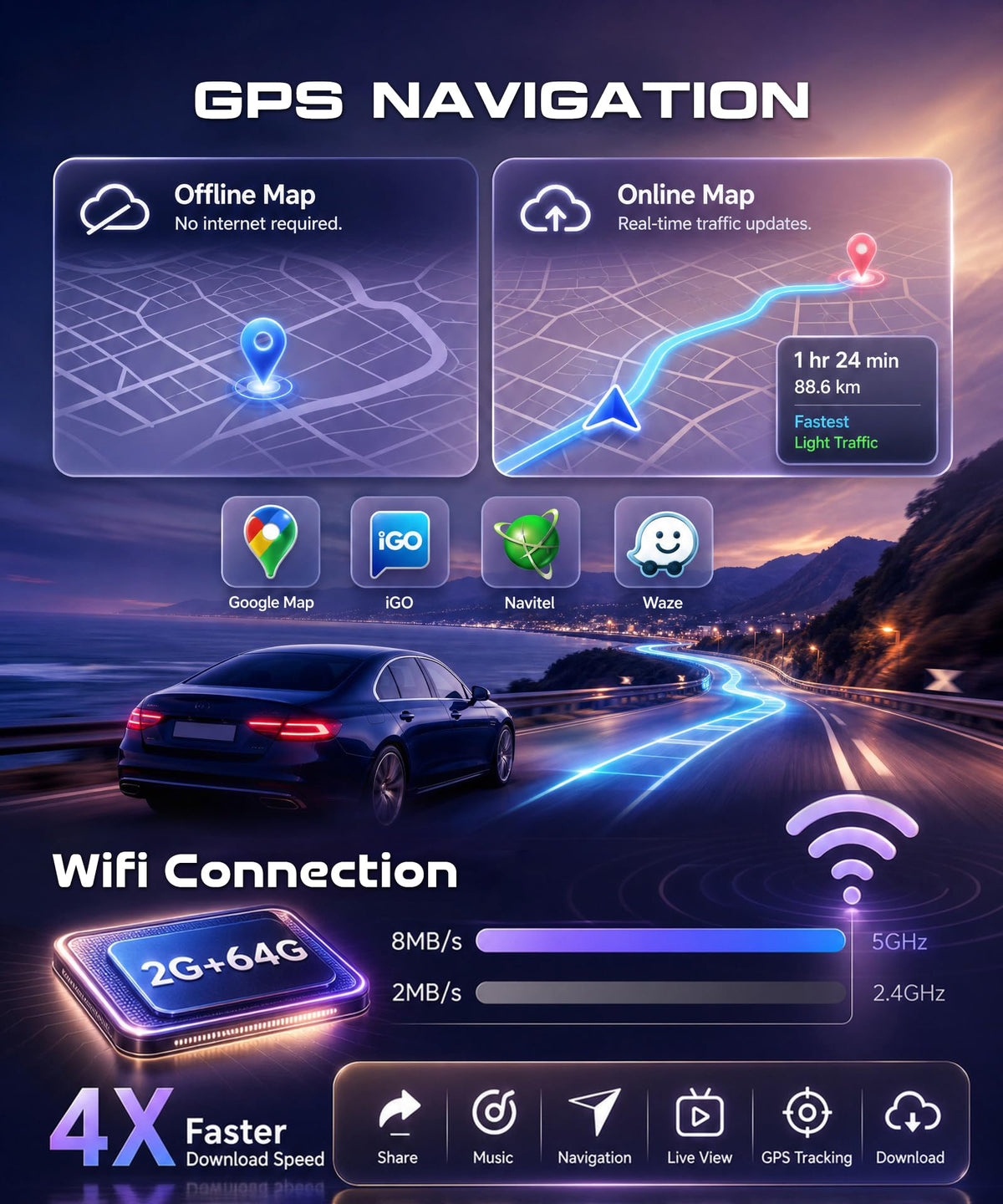 10.4 inch Single Din Radio Wireless Carplay Android Auto Car Stereo 2G 64G