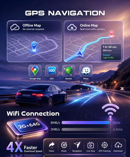 10.4 inch Single Din Radio Wireless Carplay Android Auto Car Stereo 2G 64G
