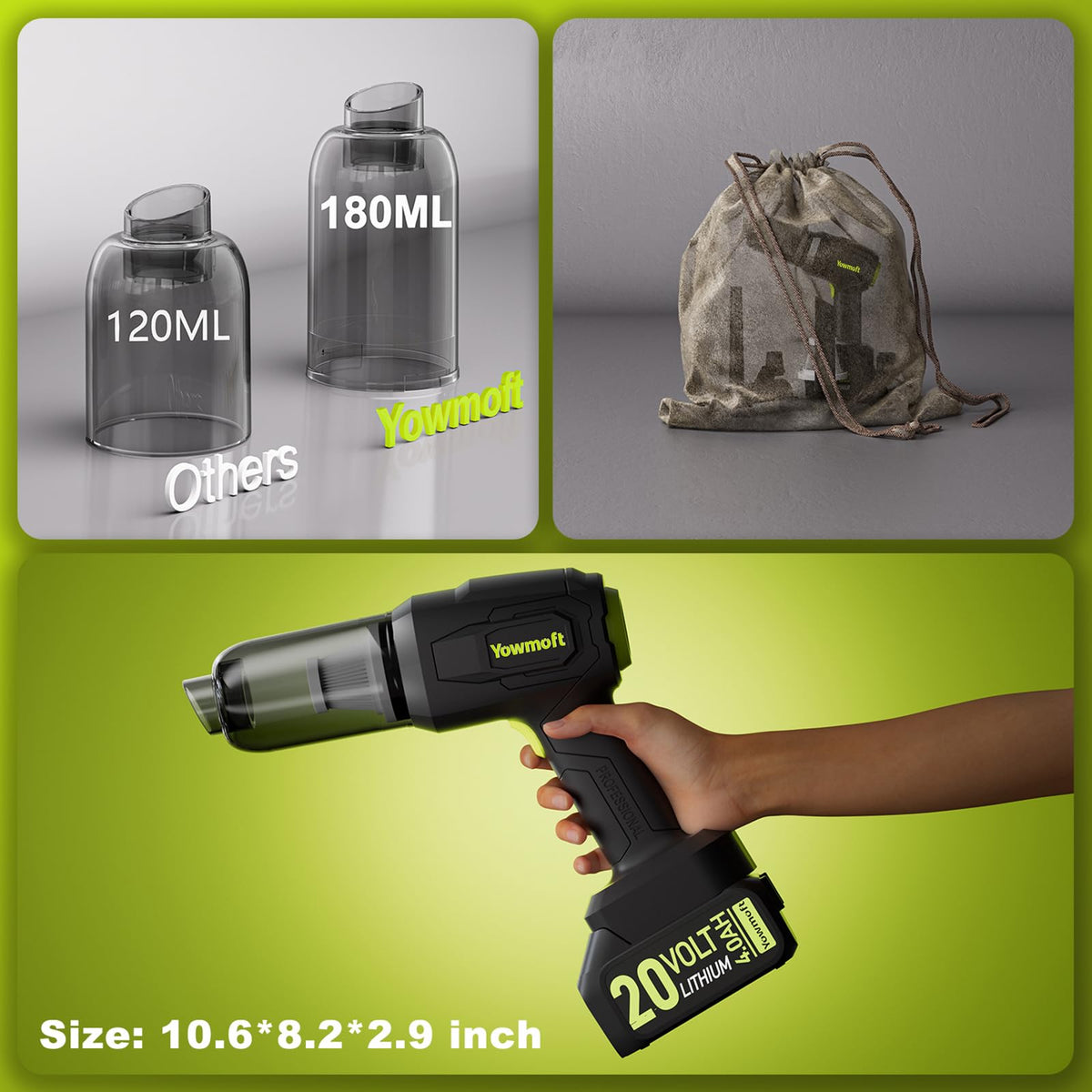 4-in-1 Car Handheld Vacuum Cordless with Battery (With Yowmoft Battery)