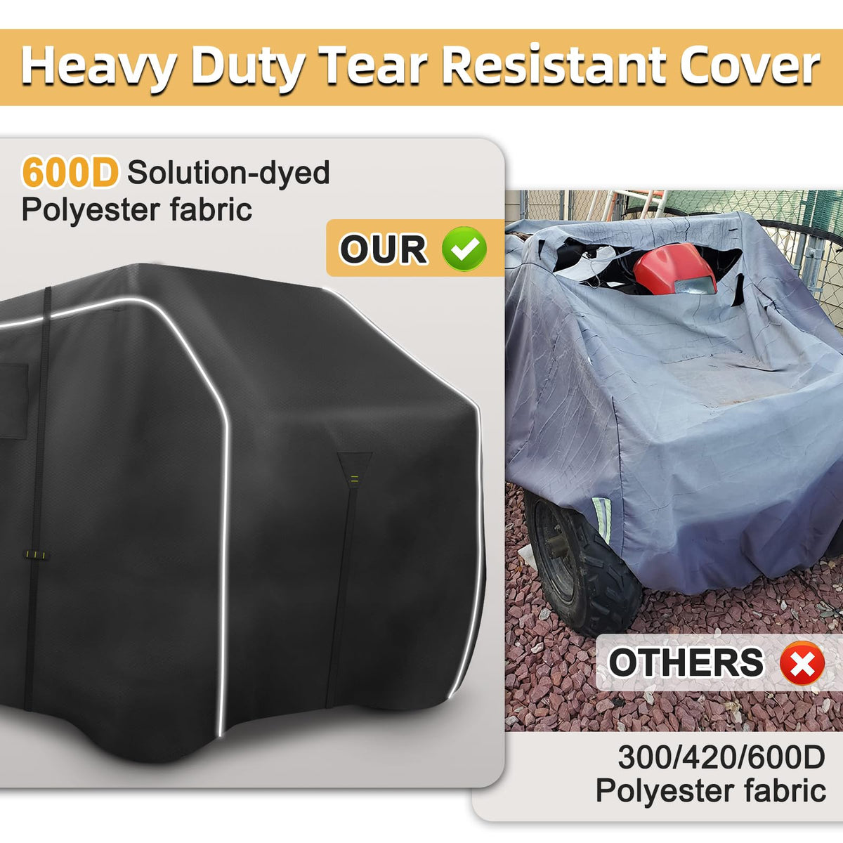 600D ATV Cover 4 Wheeler Covers Outdoor Storage 95" L * 50"W * 48" H (95"L x 50W" x 48"H / black)