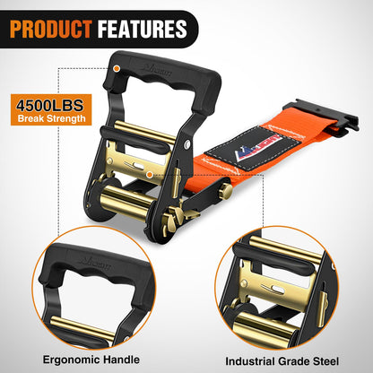 Wheel Chock Tie Down Kit with 2Pcs E Track Ratchet Straps (2Pcs E-Track Ratchet Straps + 4Pcs Wheel Chock)