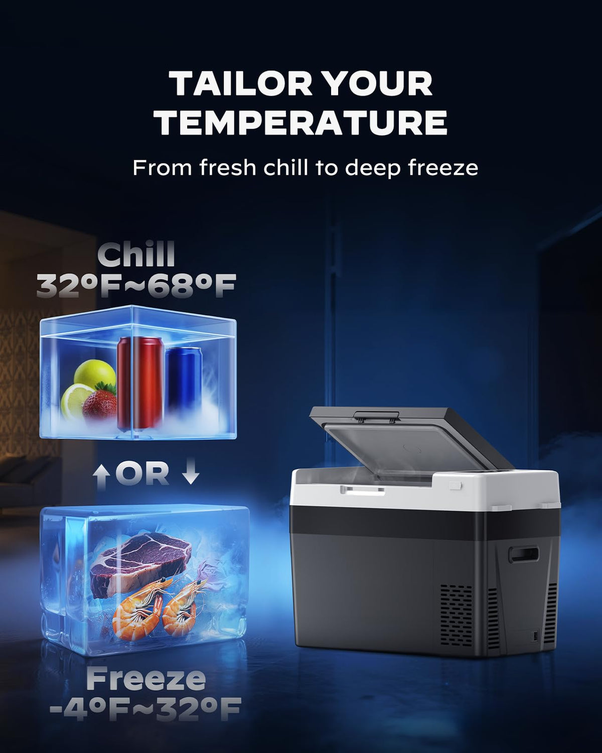 12 Volt Refrigerator 12V Car Fridge 32QT Portable Freezer Compressor Cooler (Black / 32QT)