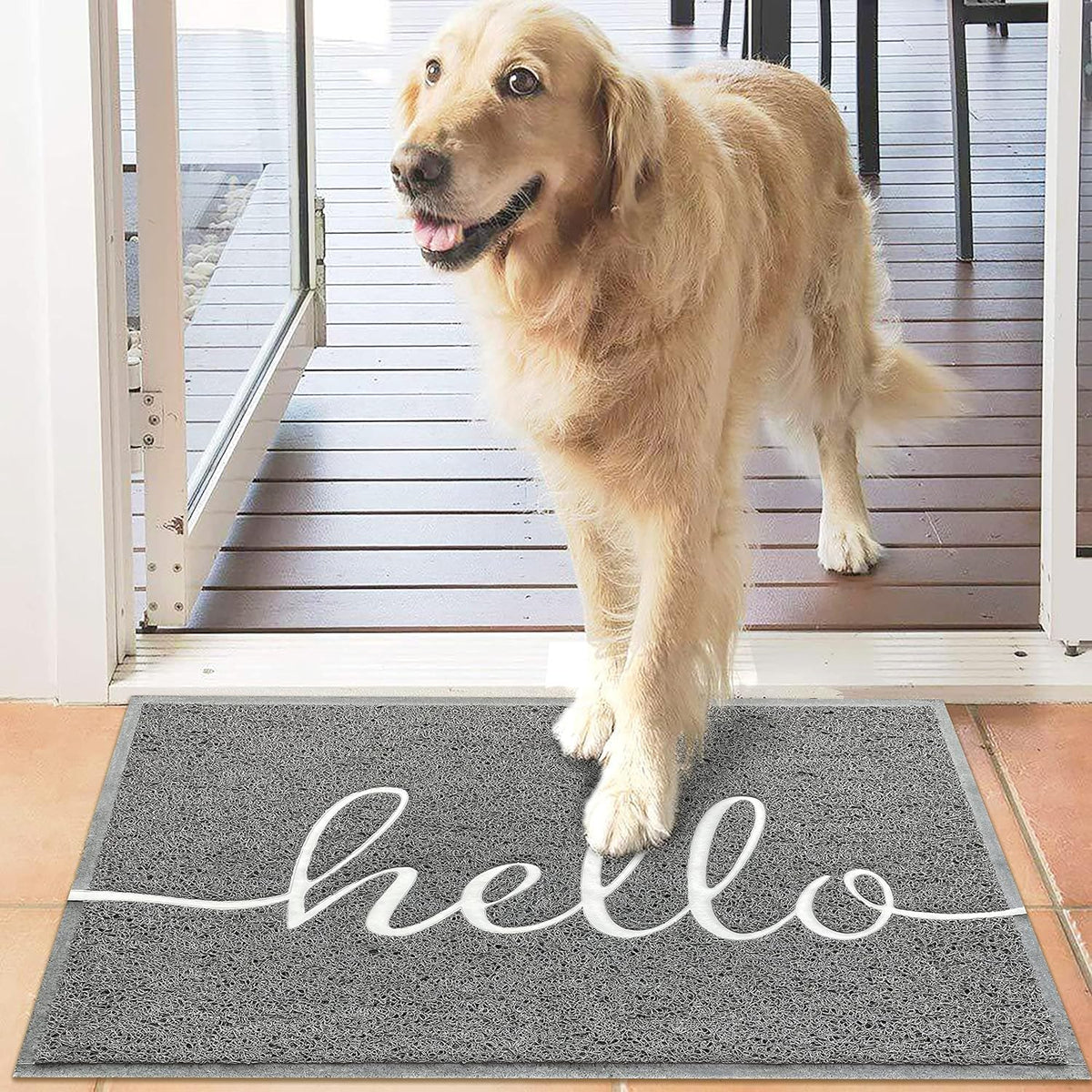 Door Mat Outside Inside Hello Doormat (Grey Hello / 3' x 2')