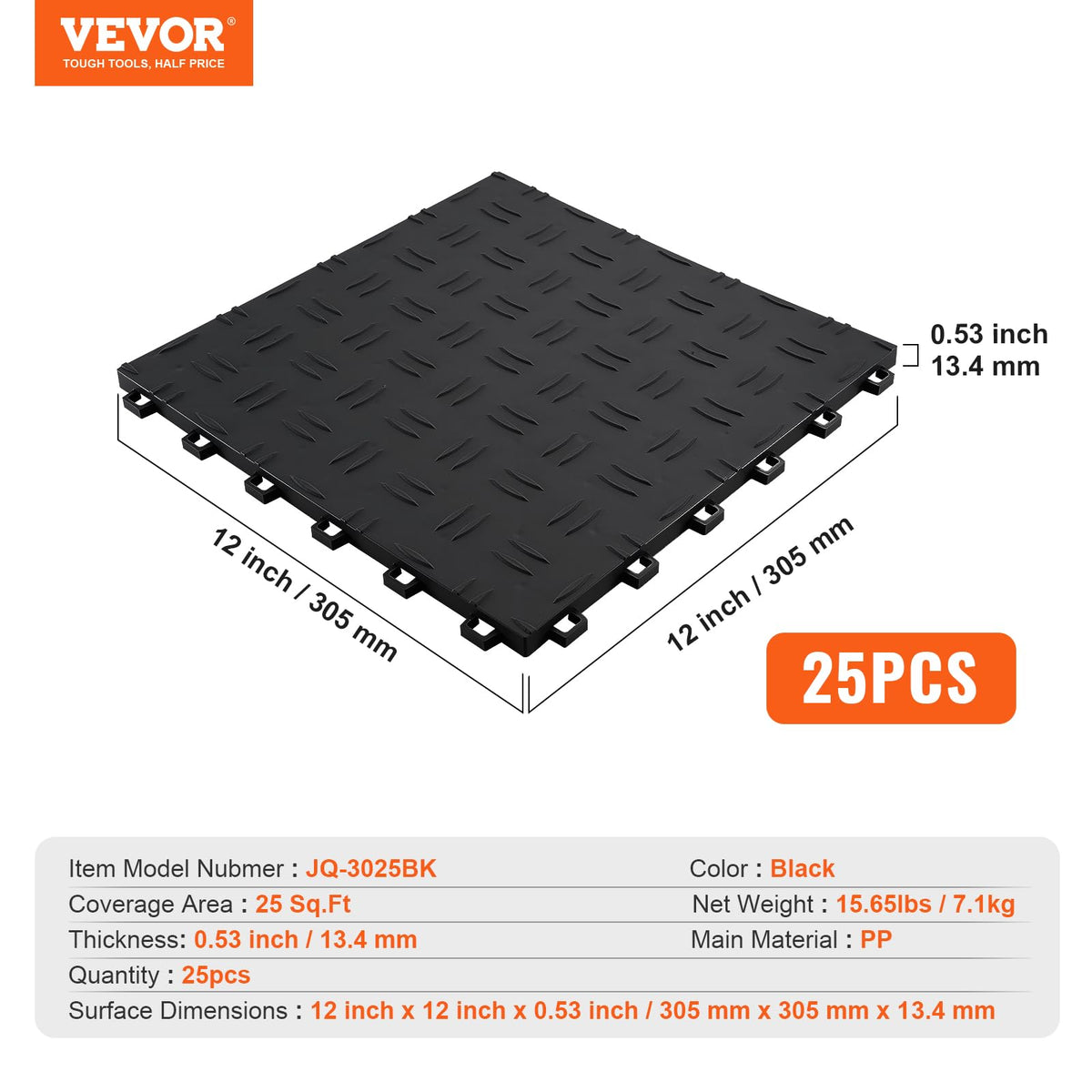 Garage Tiles Interlocking (25 Pack Tile / Black)