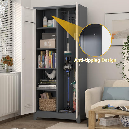 72'' Metal Utility Storage Cabinet with Pegboard & Tool Hanging Bars