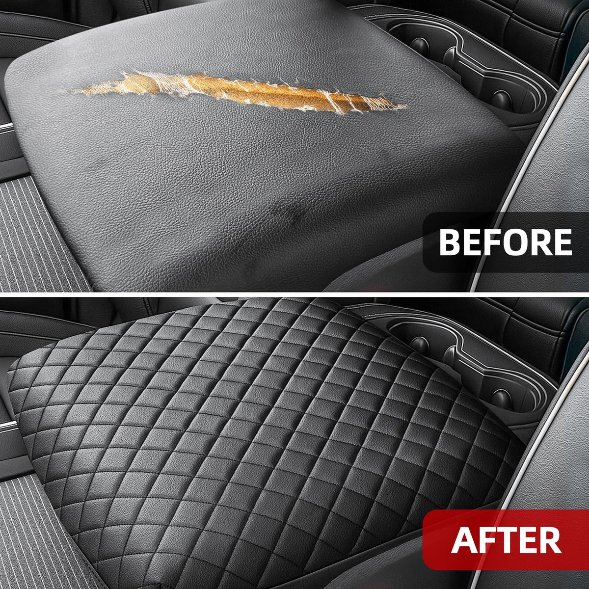 Center Console Cover Fit for 2019 (Fit for 2009-2025 Dodge Ram Bucket Seat / Black Leather)