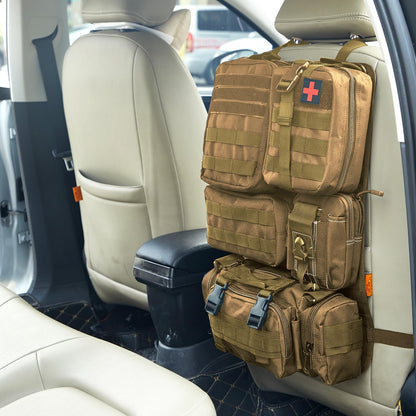 Universal Tactical Seat Back Organizer Vehicle Molle Panel Organizer Storage Bag with 5 Detachable Molle Pouch for All Vehicel Such as Jeep (A model-Khaki)