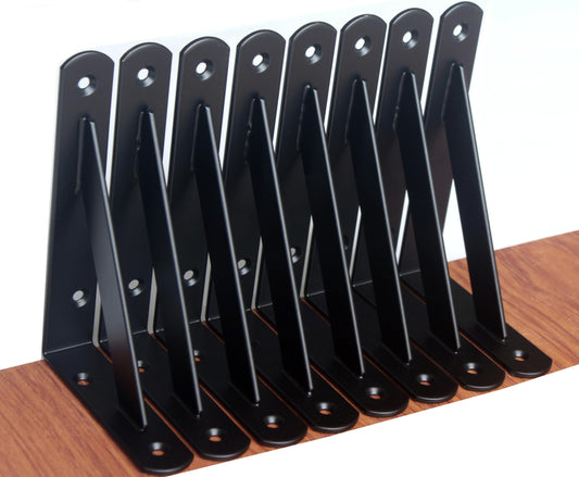 8 Pack L6 x H 4" Black Heavy Duty Shelf Brackets with Screws Metal Shelf Brackets Shelf Support Angle Brackets for Shelves L Brackets Heavy Duty Floating Shelf (8 Pack-Black / 6''x4'')