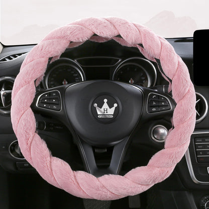 Fluffy Plush Car Steering Wheel Cover Pink 15 Inch Winter (Pink / Standard Size [14.75-15.15"] (37.5-38.5cm))