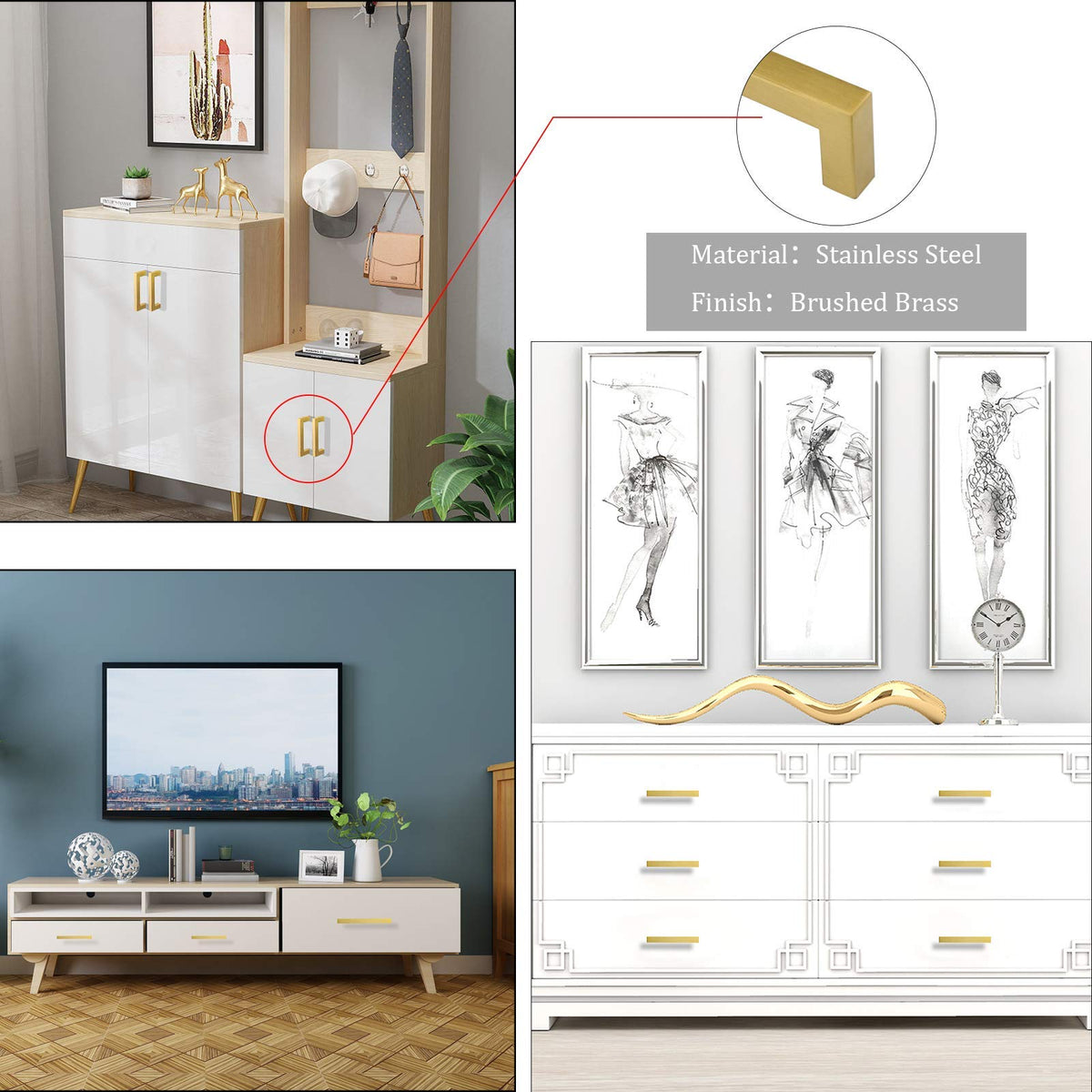 20 Pack 5 Inch Gold Cabinet Handles Brushed Brass Drawer Pulls (Gold / 5 Inch Hole Centers)