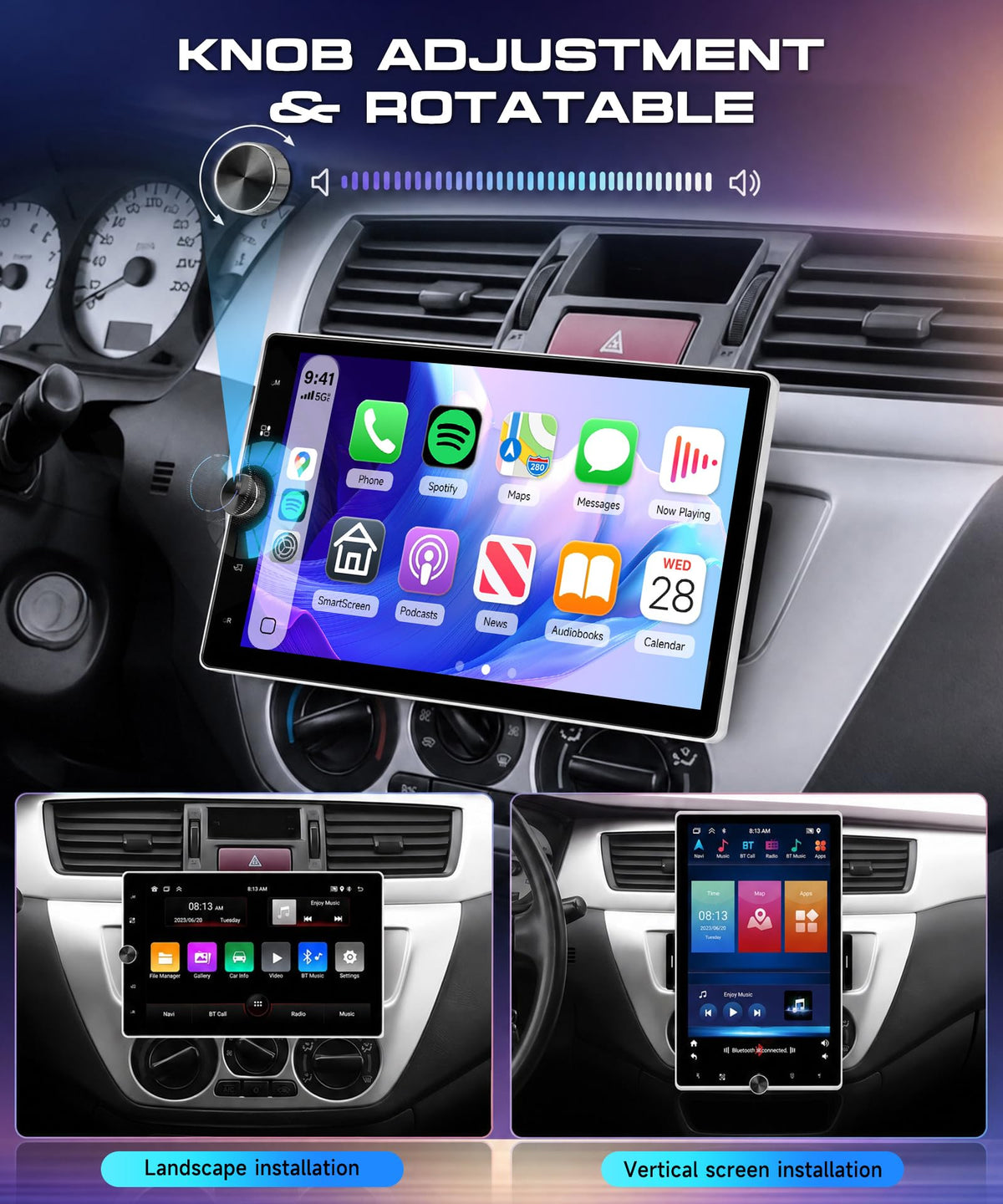 10.4 inch Single Din Radio Wireless Carplay Android Auto Car Stereo 2G 64G