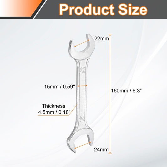 2pcs 22x24mm Double Open End Wrench 15° Offset Angle Wrenches (22mm x 24mm)