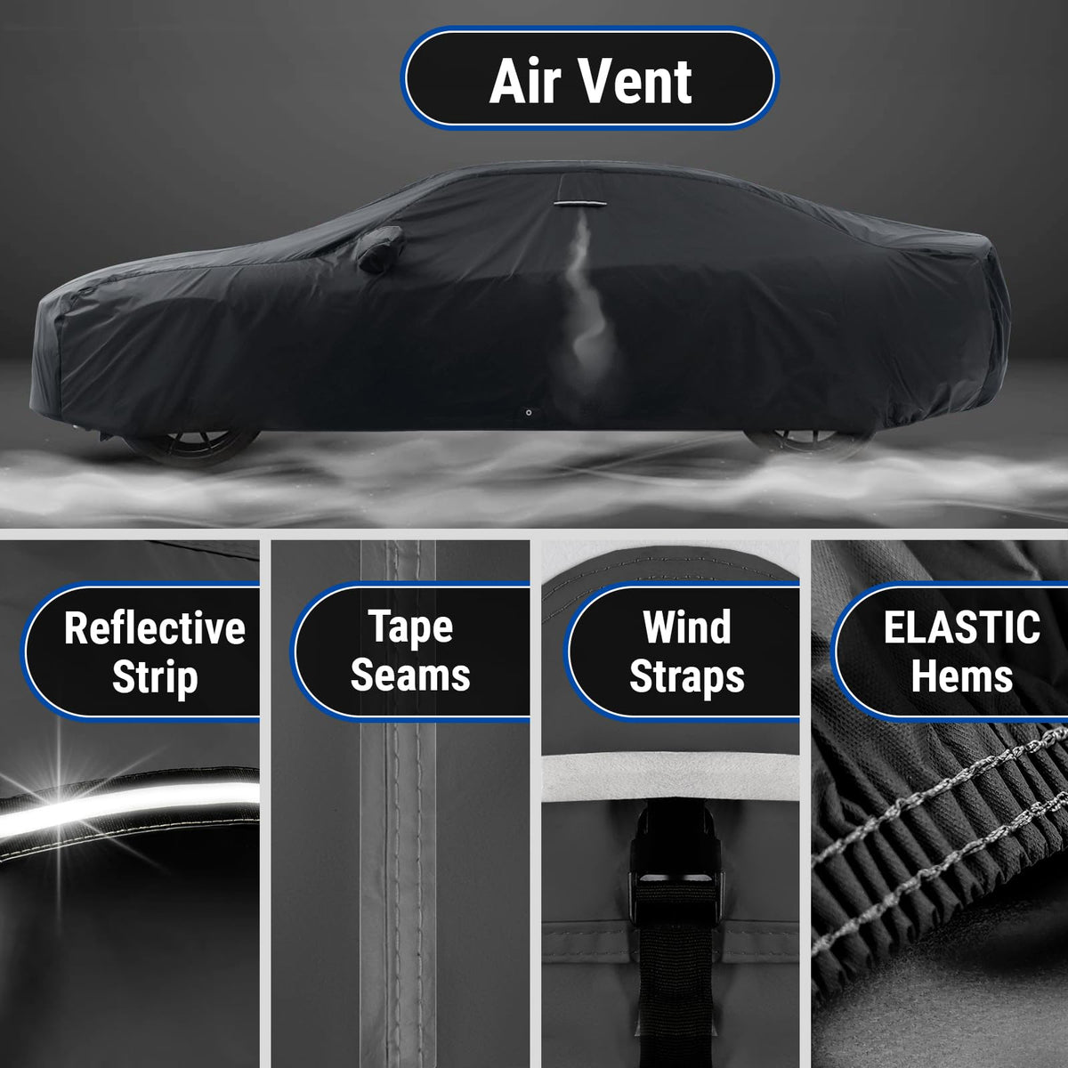 Car Cover Waterproof All Weather for 1988 (Black / Gray (Stripe) / 78. Sunbird 4-Door 1988-1994)