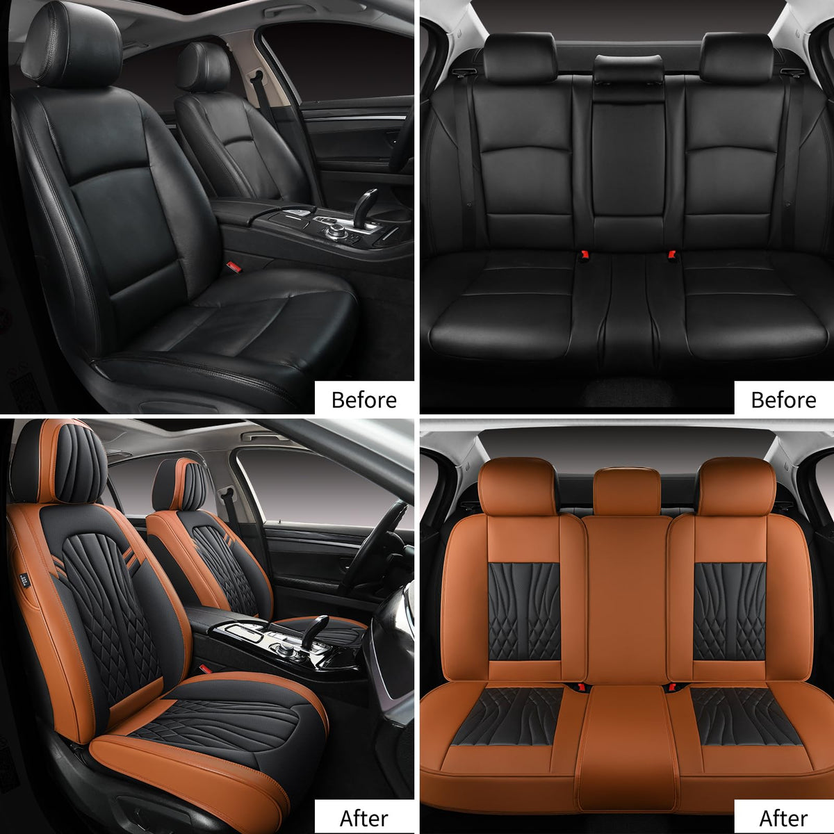 Leather Car Seat Covers (Brown&black/Full Set)