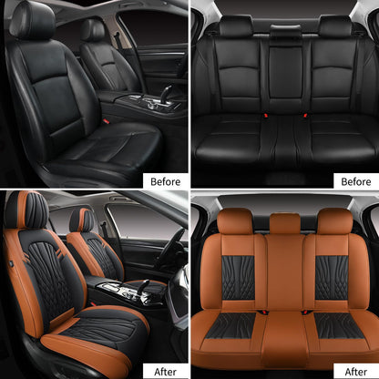 Leather Car Seat Covers (Brown&black/Full Set)